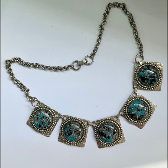 VTG Turquoise Confetti Lucite Mid Century Choker - Picture 5 of 7